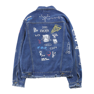 Saleh Enterprises Men Winter Y2K Hip Hop Embroidered 100% Cotton Washed Denim <b>Jacket</b> Casual <b>Trucker</b> Light Street Style - Product Image 3