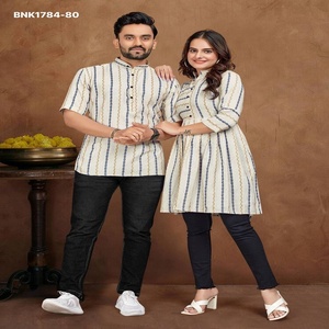 Top Quality Cotton Jacquard with Stripe Print Man's Shirt Kurta & Female <b>Tunic</b> Couple Combo Collection Supplier from Surat - Product Image 1