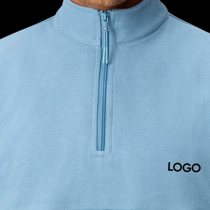 <b>Men's</b> Light Blue Long Sleeve Zipper Knitted Sweatshirt With Matching <b>Shorts</b> Casual Two Piece Set Front Logo Design - Product Image 3