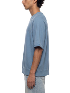 T-shirt Raglan Homme Col Rond Manches Courtes Coupe Oversize Décontracté Tricoté Uni Bleu Clair 100% Coton Jersey Anti-rétrécissement 220g - Product Image 2