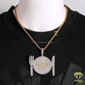 Designer Everybody Eats Pendant Necklace with VVS Moissanite Diamonds and 925 Sterling Silver Streetwear Jewelry - Product Image 2