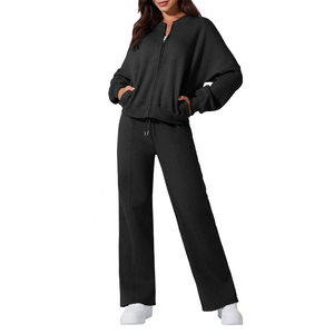 Survêtements coupe-vent surdimensionnés pour femmes, personnalisés par OEM, légers, pour le printemps, ensemble jogging 2 pièces, couleur crème - Product Image 2