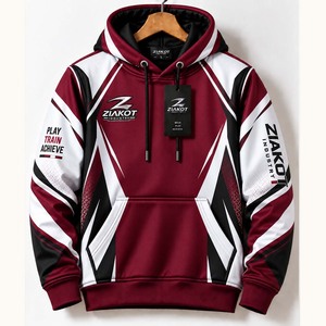 Wholesale Direct Ziakot Industry Custom Stitched <b>Burgundy</b> White-Black Sports Pullover Sweatshirt <b>Hoodie</b> - Product Image 1