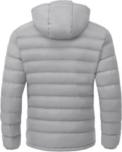 Veste d'hiver chaude pour homme, grise, à capuche, rembourrée en duvet, coupe-vent, fermeture éclair - Product Image 4