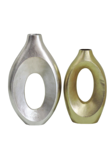 Juego de 2 Jarrones de Metal para Flores - Diseño Ovalado en Dorado y Plateado, Jarrones Modernos con Forma Escultural para Decoración Elegante de Mesa - Product Image 1