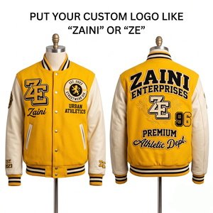 Veste de sport pour homme ZAINI, coupe-vent, automne, premium, 450 GSM, mélange de laine, manches en PU blanc, panneau vert, broderie chenille personnalisée - Product Image 6