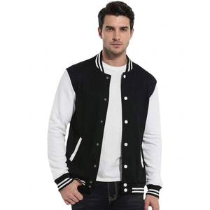 Chaqueta Deportiva Varsity de Béisbol para Hombre, con Bloques de Color, Negro y Blanco, Cierre de Botones a Presión, Cuello Alto, Manga Larga, Sudadera, Bangladesh - Product Image 4