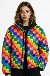Men's Tie Dye Silk Screen Printed <b>Hooded</b> Bomber <b>Jacket</b> Winter Thick Zip Quilted Coat 260g Polyester/Cotton Shell Cotton Filled - Product Image 2