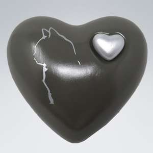 Urne commémorative en forme de cœur bleu avec imprimé chat argenté et mini-cœur pour cendres funéraires, en laiton/aluminium - Product Image 4