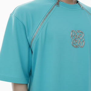 T-shirt oversize en coton pour homme, style streetwear, avec double fermeture éclair et badge métallique personnalisé, été, haute qualité - Product Image 6