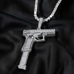 Pendentif pistolet Hip Hop unisexe en argent sterling 925 plaqué or 14 carats avec diamant Moissanite, style rétro classique, bijoux tendance pour femme - Product Image 4