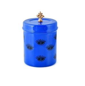 Recipiente Metálico Azul de Aspecto Elegante con Tapa Dorada Hecha a Mano para Frutos Secos y Nueces, Recipiente para Mantener Frescos y Organizados los Alimentos - Product Image 1