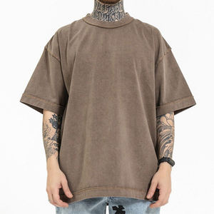 Polyester/Cotton T-Shirt <b>Half</b> <b>Sleeve</b> O-Neck Solid Color Washed Jersey Knit Casual Blank Design Oversized Fit Breathable <b>Men's</b> - Product Image 3