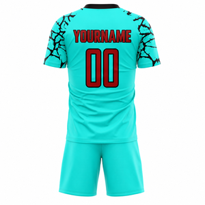 Custom Soccer Uniform Sublimation Crack Pattern Football Jersey Set Turquoise Quick Dry <b>Athletic</b> Kit - Product Image 2