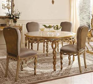 Traditional 5 Piece Dining Room Set With Round Table And Solid Back <b>Chairs</b> Antique Gold Finish Wood Furniture For Home - Product Image 2