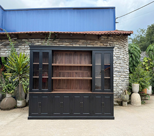 Gabinete de Madera Sólida Rústica de Lujo Estilo Vintage Song Kon con Puerta de Vidrio, Diseño de Panel Elevado, 4 Estantes, 1 Año de Garantía, para Sala de Estar - Product Image 6
