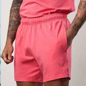 Shorts décontractés pour hommes, couleur unie, taille mi-haute, élastique, rose, respirant, avec poches, en polyester tissé - Product Image 5