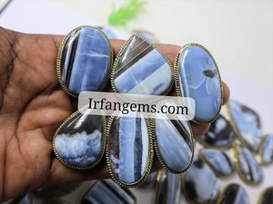 100% Natural Blue <b>Opal</b> Grooved Pendant Crystal Lot Wholesale Blue <b>Opal</b> Brass Pendant Cabochon Lot Handmade Blue <b>Opal</b> Loose Stone - Product Image 3