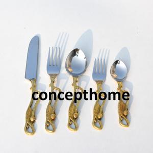 Ensemble de couverts modernes de luxe en acier inoxydable argenté et doré avec finition miroir, couleurs et logo personnalisés pour la maison et les mariages - Product Image 2