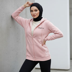 Chaqueta Deportiva Modesta para Mujer Musulmana, Talla Grande, Holgada, Larga, con Cremallera Completa, Sudadera con Capucha, Ropa Exterior Informal Islámica para Caminatas y Entrenamientos - Product Image 1