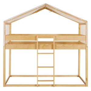 Letto a Castello in Legno Naturale con Tenda per Bambini, Modello Twin Over Twin, SKU Vecchio LT000708AAM - Product Image 3