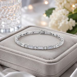 Pulsera de tenis personalizable de moissanita de 2MM y 4MM con corte esmeralda y redondo, de plata 925, joyería de lujo delicada, regalo para fiestas y amuletos - Product Image 2
