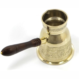 Handcrafted Brass Turkish <b>Coffee</b> Pot Engraved Cezve Ibrik <b>Stovetop</b> Greek Key Pattern Greek <b>Coffee</b> <b>Maker</b> Wooden Handle <b>Coffee</b> Pot - Product Image 1