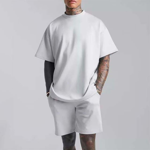 Summer Men's High Street Solid Terry Printed Short Sleeve T-shirt & Shorts 2-Piece Custom Casual Tracksuit Men's <b>Twin</b> <b>Sets</b> - Product Image 1