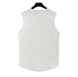 Men's <b>White</b> O-Neck Solid Color Spandex Front Logo Breathable Knitted <b>Tank</b> <b>Top</b> Casual Style - Product Image 3