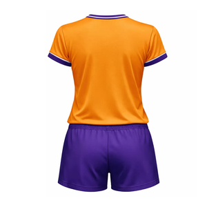 ชุดวอลเลย์บอลหญิง สีส้มม่วง พิมพ์ลายแบบซับลิเมชั่น เสื้อเจอร์ซีย์ กางเกงขาสั้น ผ้าโพลีเอสเตอร์ระบายอากาศได้ดี ไซส์ผู้ใหญ่ - Product Image 2