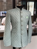 Costume d'affaires plissé vert menthe pour hommes adultes, en Spandex/Coton, respirant, anti-plis, style Bandhgala Jodhpuri Sherwani