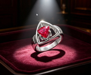 Anillo de Compromiso Geométrico de Acero Inoxidable Plateado para Mujer, con Circonita Cúbica Rosa de Corte Trillón, de Art Palace - Product Image 1