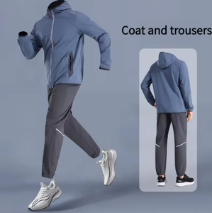 2PCS Men's Quick Dry Running Suit Hooded <b>Jacket</b> & Breathable Pants Gym Fitness Sports Wear Sweat Absorbent Outfit for Running - Product Image 1