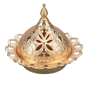 Bol à dattes de style arabe au design vintage Ramadan, finition argentée, en aluminium, pour les traiteurs et les cantines - Product Image 1