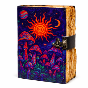 New Era Blue Leather Hardcover <b>Diary</b> Psychedelic Mushroom Art UV Printed Sewn Binding Antique Deckle Edge Gift Journal 100 - Product Image 2
