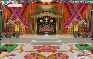 Tema al aire libre señoras Sangeet etapa decoración mejor Punjabi boda decoración Sangeet escenario hermoso Mehndi escenario con lámpara Decoración - Product Image 4