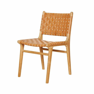 Chaise de salle à manger en cuir tressé de style moderne avec structure en teck pour l'ameublement de la maison et les ensembles de jardin - Product Image 1