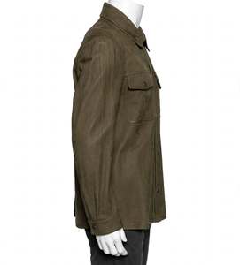 Mens Olive Suede <b>Trucker</b> Shirt <b>Jacket</b> Single Breasted Woven Casual Waterproof Plus Size Men's Outdoor Sport <b>Jacket</b> with pocket - Product Image 3