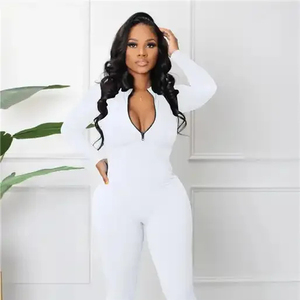 Combinaison moulante grise à manches longues et fermeture éclair sur le devant pour femme, taille haute, coupe ajustée, effet ventre plat, style streetwear - Product Image 3
