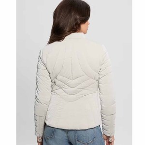 Veste matelassée gris clair pour femme, col montant, manches longues, fermeture éclair, vêtement d'extérieur d'hiver, couleur unie, longueur normale - Product Image 2