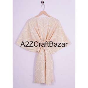 Kaftan court indien fait main, imprimé floral, écologique, lavable, vêtement de nuit naturel, robe kimono, paréo de plage court - Product Image 5