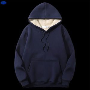 เสื้อฮู้ดดี้สีพื้นแบบขายส่ง สายรัดสีเข้มตัดกัน ผ้าฟลีซนุ่ม สวมใส่สบาย สไตล์ลำลอง สตรีทแวร์ ทรงหลวม - Product Image 2