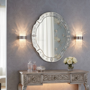 Luxury Venetian Oval Wall <b>Mirror</b> with Antique Etched Floral Frame | Vintage Decorative Accent <b>Mirror</b> for Living Room Home Decor - Product Image 5