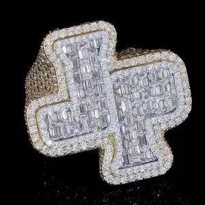 Custom Lab Grown Hip Hop Letter <b>Ring</b> 925Sterling <b>Silver</b> Initial Letter <b>Emerald</b> Cut Iced Out Men Championship Band Wholesale B2B - Product Image 1