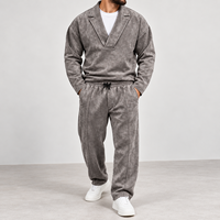 Ensemble de survêtement décontracté pour homme, coupe oversize, effet délavé, avec pull à col ras du cou et pantalon de jogging, idéal pour l'automne, ensemble 2 pièces assorti