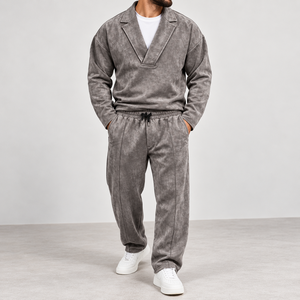 Conjunto de chándal oversize lavado para hombre, con sudadera de cuello redondo y joggers, estilo casual de otoño, conjunto de 2 piezas a juego - Product Image 1