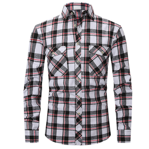 Chemise à carreaux de style britannique pour hommes, coupe ajustée, manches longues, en flanelle de coton, boutonnée - Product Image 5