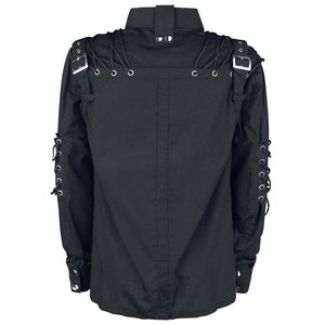 <b>Men's</b> Gothic Punk Shirt Long Sleeve Black Cotton Top with Buckle Straps Eyelet Lacing and Zipper Pockets Alternative Rock - Product Image 5