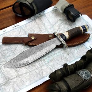 Couteaux de chasse faits à la main avec lame fixe tranchante, poignée ergonomique en bois et étui en cuir pour le camping, la randonnée et les activités de plein air - Product Image 6