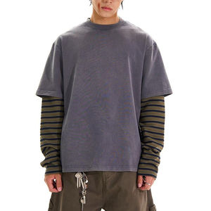 Camiseta de Manga Larga a Rayas Oversize para Hombre, Cuello Redondo, Tejida, Casual, con Bloques de Color Rosa y Blanco, Ajuste Regular - Product Image 3